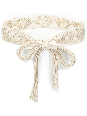 Women's White Suyi Braided Waist Belt Bohemian Style Rope Braid Rhombus Pattern